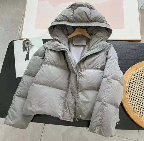 Winter Solid Color Hooded Puffer Jackets
